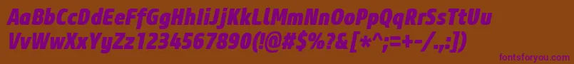 CoreSansM87CnHeavyItalic Font – Purple Fonts on Brown Background
