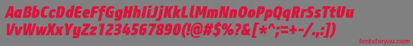 CoreSansM87CnHeavyItalic Font – Red Fonts on Gray Background