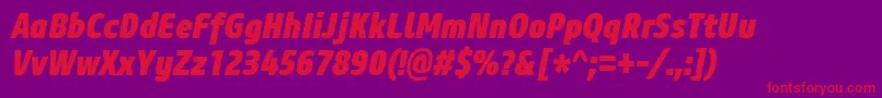 フォントCoreSansM87CnHeavyItalic – 紫の背景に赤い文字