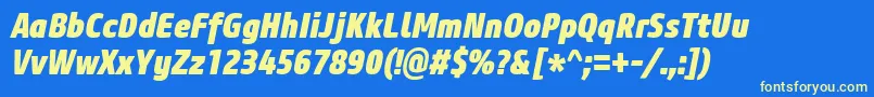 CoreSansM87CnHeavyItalic Font – Yellow Fonts on Blue Background