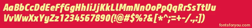 フォントCoreSansM87CnHeavyItalic – 黄色の文字、赤い背景