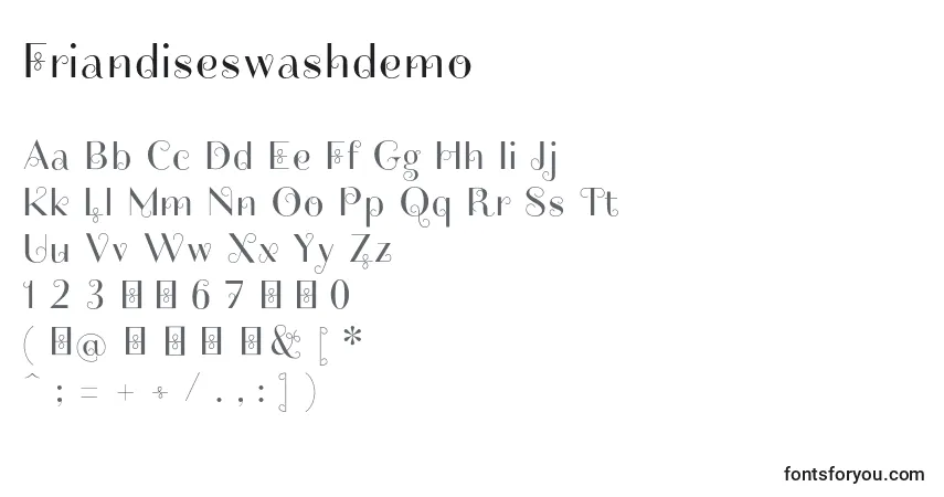 A fonte Friandiseswashdemo – alfabeto, números, caracteres especiais