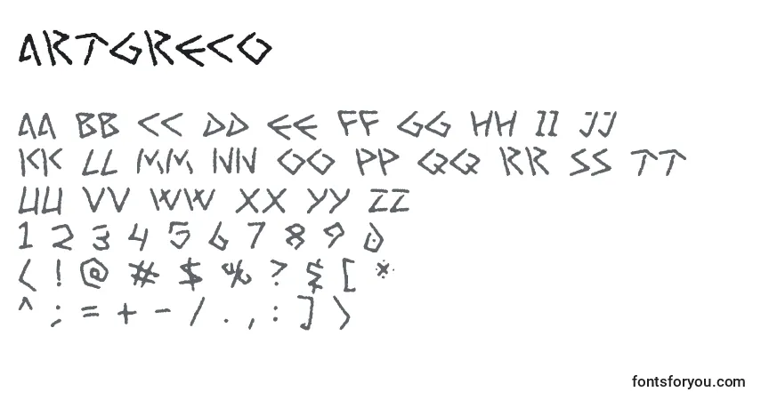 Czcionka ArtGreco – alfabet, cyfry, specjalne znaki