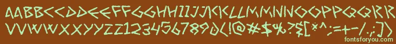 フォントArtGreco – 緑色の文字が茶色の背景にあります。