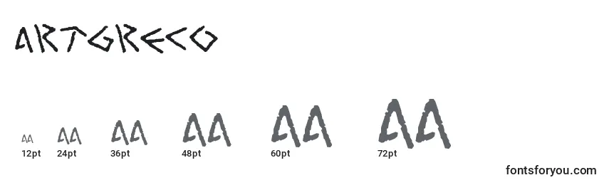 Размеры шрифта ArtGreco