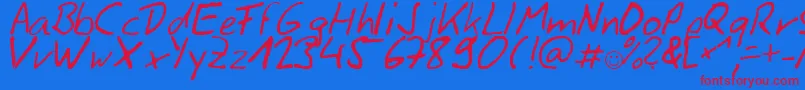 Siggihand-Schriftart – Rote Schriften auf blauem Hintergrund