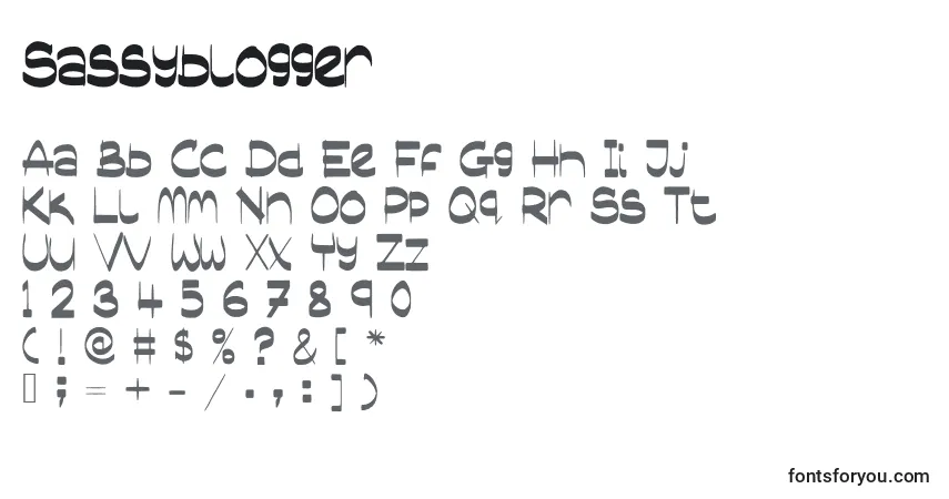 Czcionka Sassyblogger – alfabet, cyfry, specjalne znaki