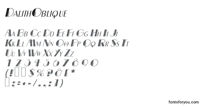 DalithOblique-fontti – aakkoset, numerot, erikoismerkit