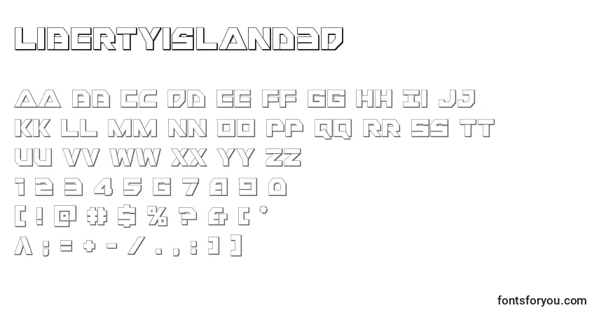 Czcionka Libertyisland3D – alfabet, cyfry, specjalne znaki