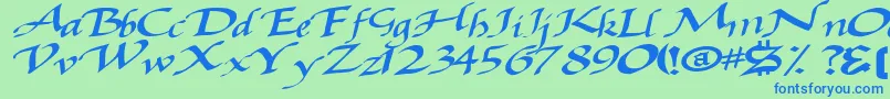 Baggagemastertext79Bold-Schriftart – Blaue Schriften auf grünem Hintergrund