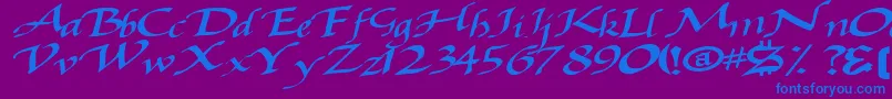 Baggagemastertext79Bold-Schriftart – Blaue Schriften auf violettem Hintergrund