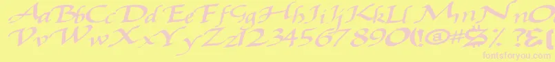 Baggagemastertext79Bold-Schriftart – Rosa Schriften auf gelbem Hintergrund