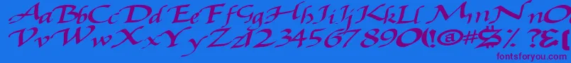 Baggagemastertext79Bold-Schriftart – Violette Schriften auf blauem Hintergrund