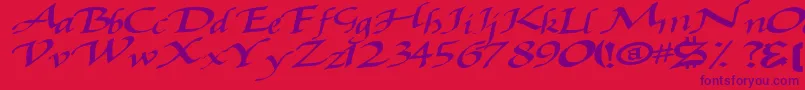 Baggagemastertext79Bold-Schriftart – Violette Schriften auf rotem Hintergrund