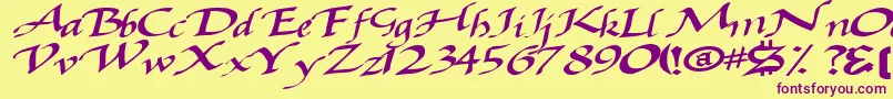 Baggagemastertext79Bold-Schriftart – Violette Schriften auf gelbem Hintergrund