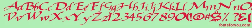 Fonte Baggagemastertext79Bold – fontes vermelhas em um fundo verde