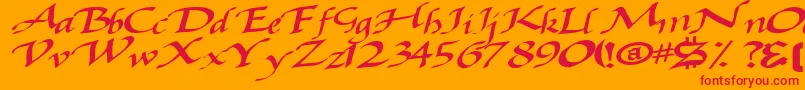 フォントBaggagemastertext79Bold – オレンジの背景に赤い文字