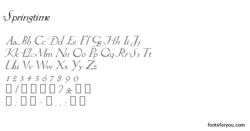 A fonte Springtime (96140) – alfabeto, números, caracteres especiais