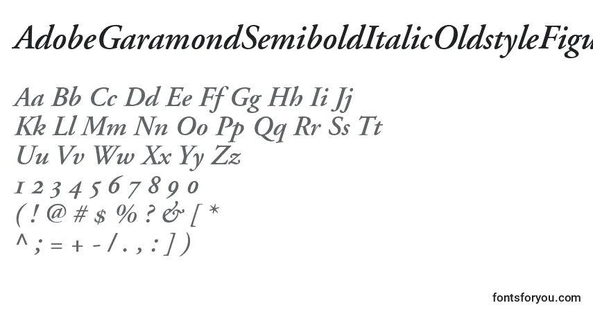 A fonte AdobeGaramondSemiboldItalicOldstyleFigures – alfabeto, números, caracteres especiais