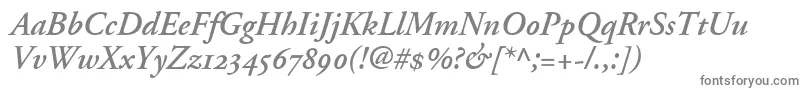 AdobeGaramondSemiboldItalicOldstyleFigures-fontti – harmaat kirjasimet valkoisella taustalla