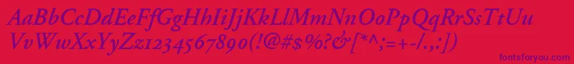 AdobeGaramondSemiboldItalicOldstyleFigures Font – Purple Fonts on Red Background