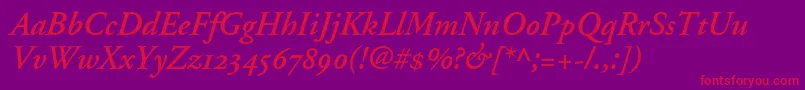 Police AdobeGaramondSemiboldItalicOldstyleFigures – polices rouges sur fond violet
