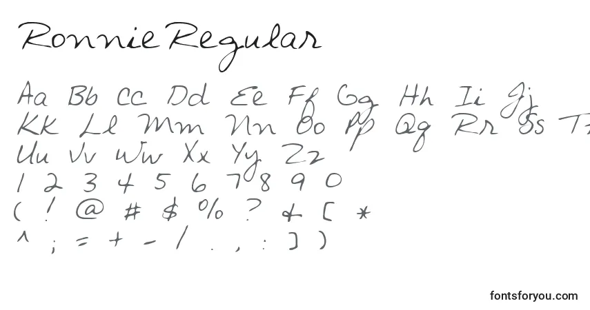 Schriftart RonnieRegular – Alphabet, Zahlen, spezielle Symbole
