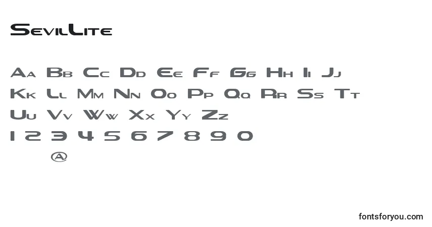 Шрифт SevilLite – алфавит, цифры, специальные символы