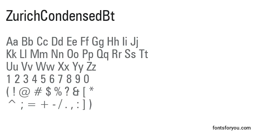 A fonte ZurichCondensedBt – alfabeto, números, caracteres especiais
