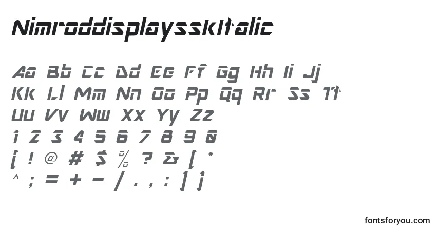 A fonte NimroddisplaysskItalic – alfabeto, números, caracteres especiais