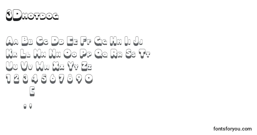 Schriftart 3Dhotdog – Alphabet, Zahlen, spezielle Symbole