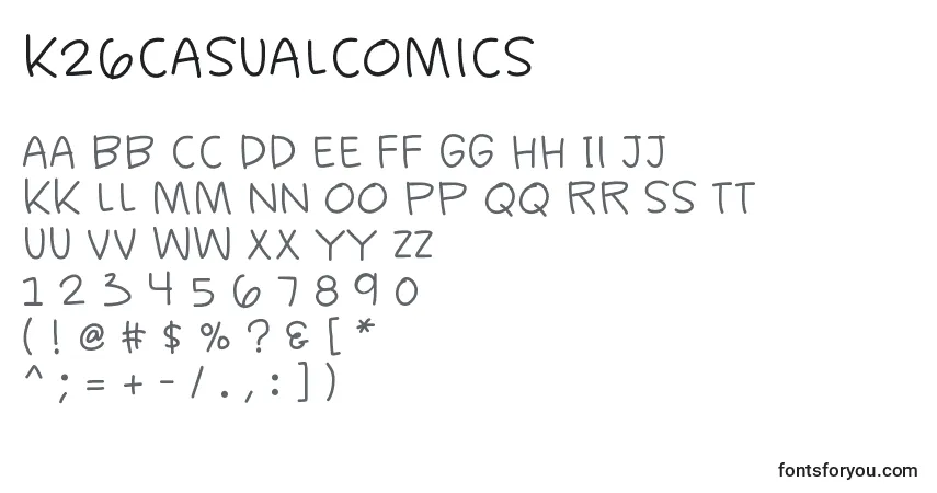 K26casualcomics-fontti – aakkoset, numerot, erikoismerkit