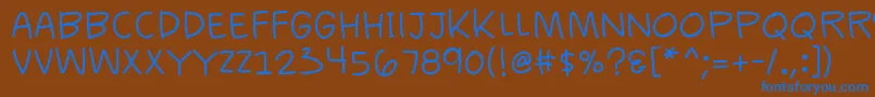K26casualcomics-Schriftart – Blaue Schriften auf braunem Hintergrund