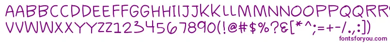 K26casualcomics-Schriftart – Violette Schriften auf weißem Hintergrund
