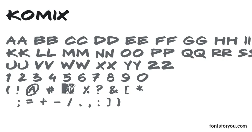 A fonte Komix – alfabeto, números, caracteres especiais