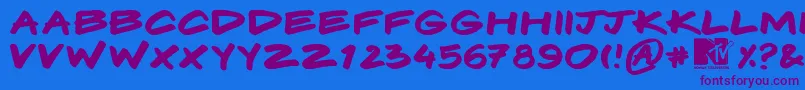 Komix-fontti – violetit fontit sinisellä taustalla