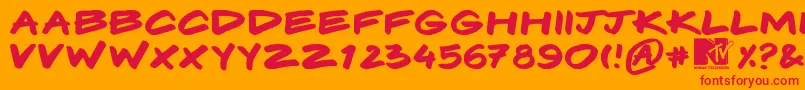 Komix-Schriftart – Rote Schriften auf orangefarbenem Hintergrund