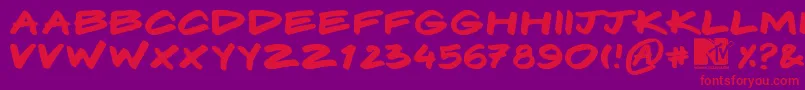 Komix-Schriftart – Rote Schriften auf violettem Hintergrund