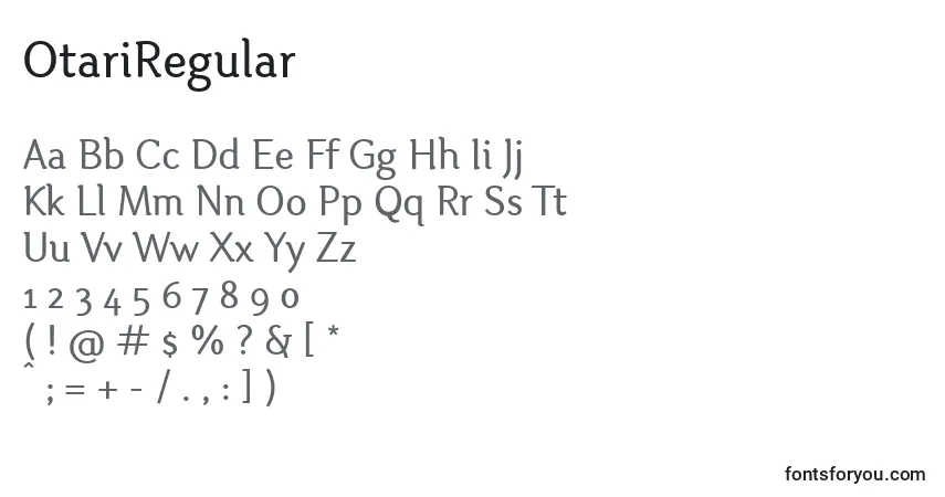 A fonte OtariRegular – alfabeto, números, caracteres especiais