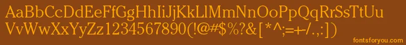 Weitere Informationen zur CheltenhamstdLight-Schriftart CheltenhamstdLight-Schriftart – Orangefarbene Schriften auf braunem Hintergrund