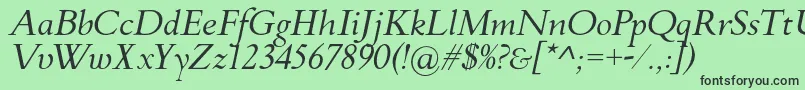 Fonte FlankerGriffoItalic – fontes pretas em um fundo verde