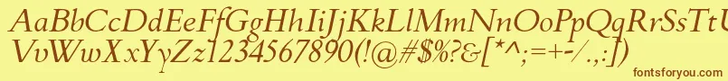 フォントFlankerGriffoItalic – 茶色の文字が黄色の背景にあります。