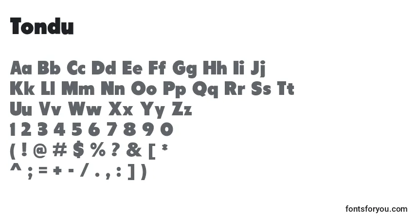 Czcionka Tondu – alfabet, cyfry, specjalne znaki