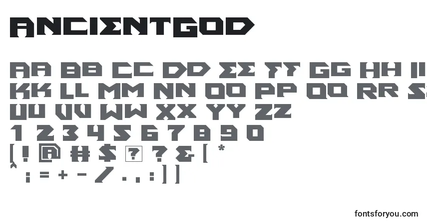 Schriftart AncientGod – Alphabet, Zahlen, spezielle Symbole
