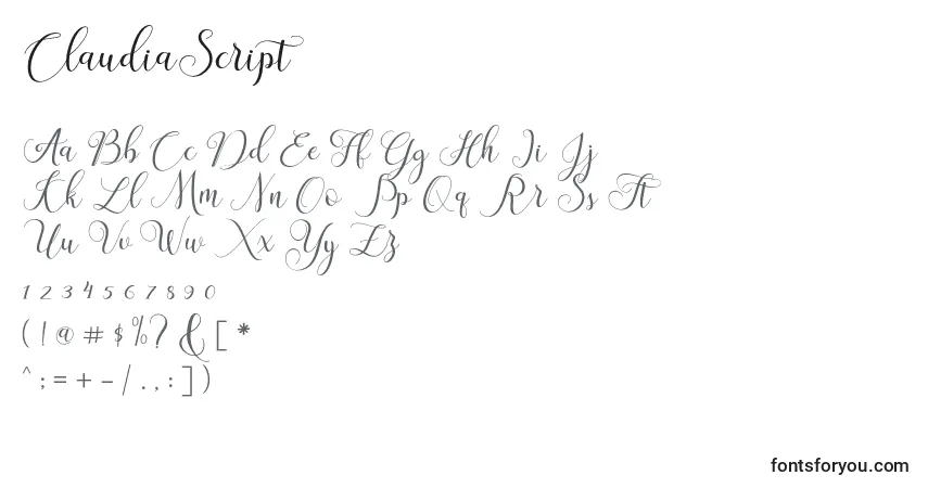 Police ClaudiaScript (96193) - Alphabet, Chiffres, Caractères Spéciaux