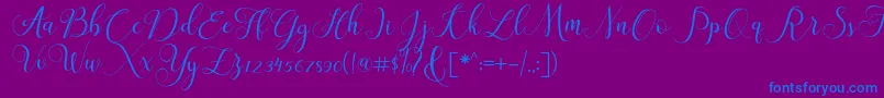 ClaudiaScript-Schriftart – Blaue Schriften auf violettem Hintergrund