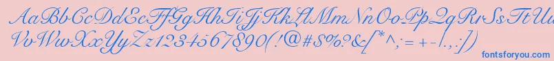 Fonte SnellRoundhandScript – fontes azuis em um fundo rosa