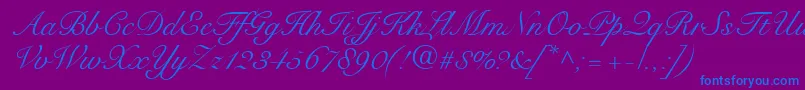 フォントSnellRoundhandScript – 紫色の背景に青い文字
