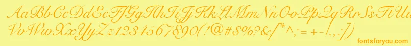 Saiba mais sobre a fonte SnellRoundhandScript Fonte SnellRoundhandScript – fontes laranjas em um fundo amarelo