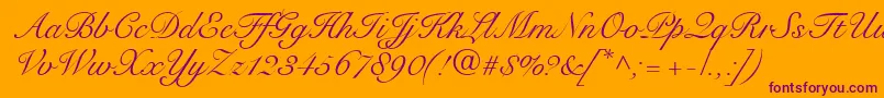 SnellRoundhandScript-Schriftart – Violette Schriften auf orangefarbenem Hintergrund